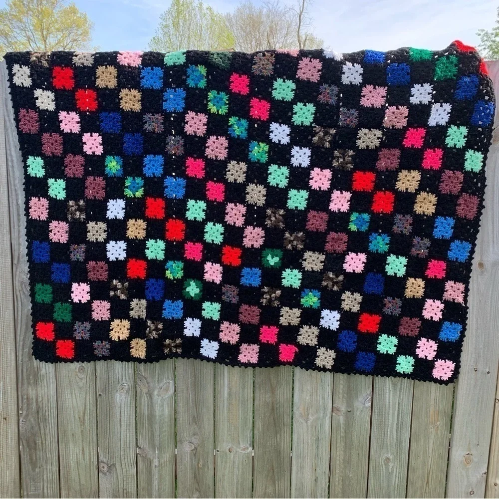 Vintage Crochet Afghan Blanket Quilt Granny Square Cabin Vibes